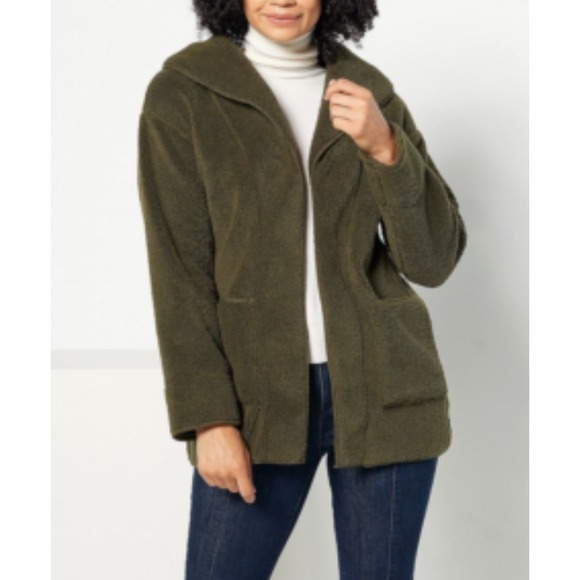 Koolaburra by UGG Olive Green‎ Sherpa Fleece Open Front Cozy Cardigan JacketSz M - Picture 1 of 12